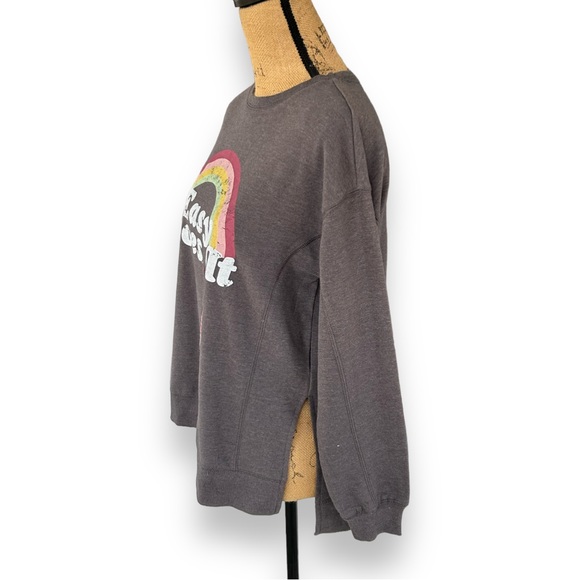 Wildfox Statement Sweatshirt Easy Does It XS Split Sides Charcoal Gray Rainbow - Picture 4 of 11